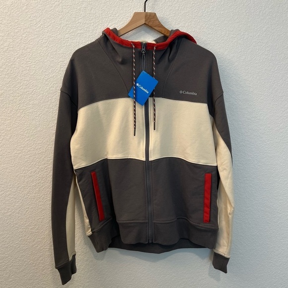NWT Columbia Zip Up Gray Cream Red Hoodie with Logo- Size XL - Picture 4 of 16